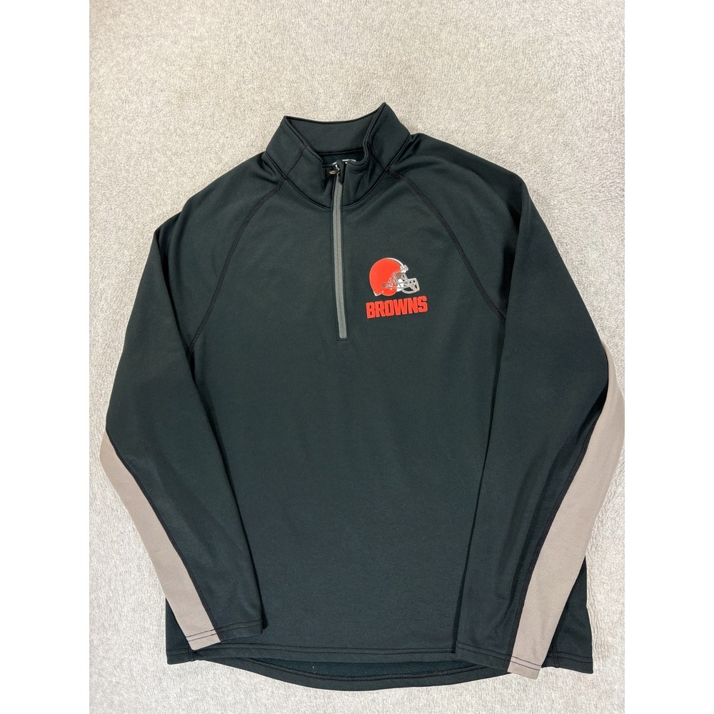 Cleveland Browns 1/4 Zip Screened‎ Stadium Pullover (Men's Large) Black